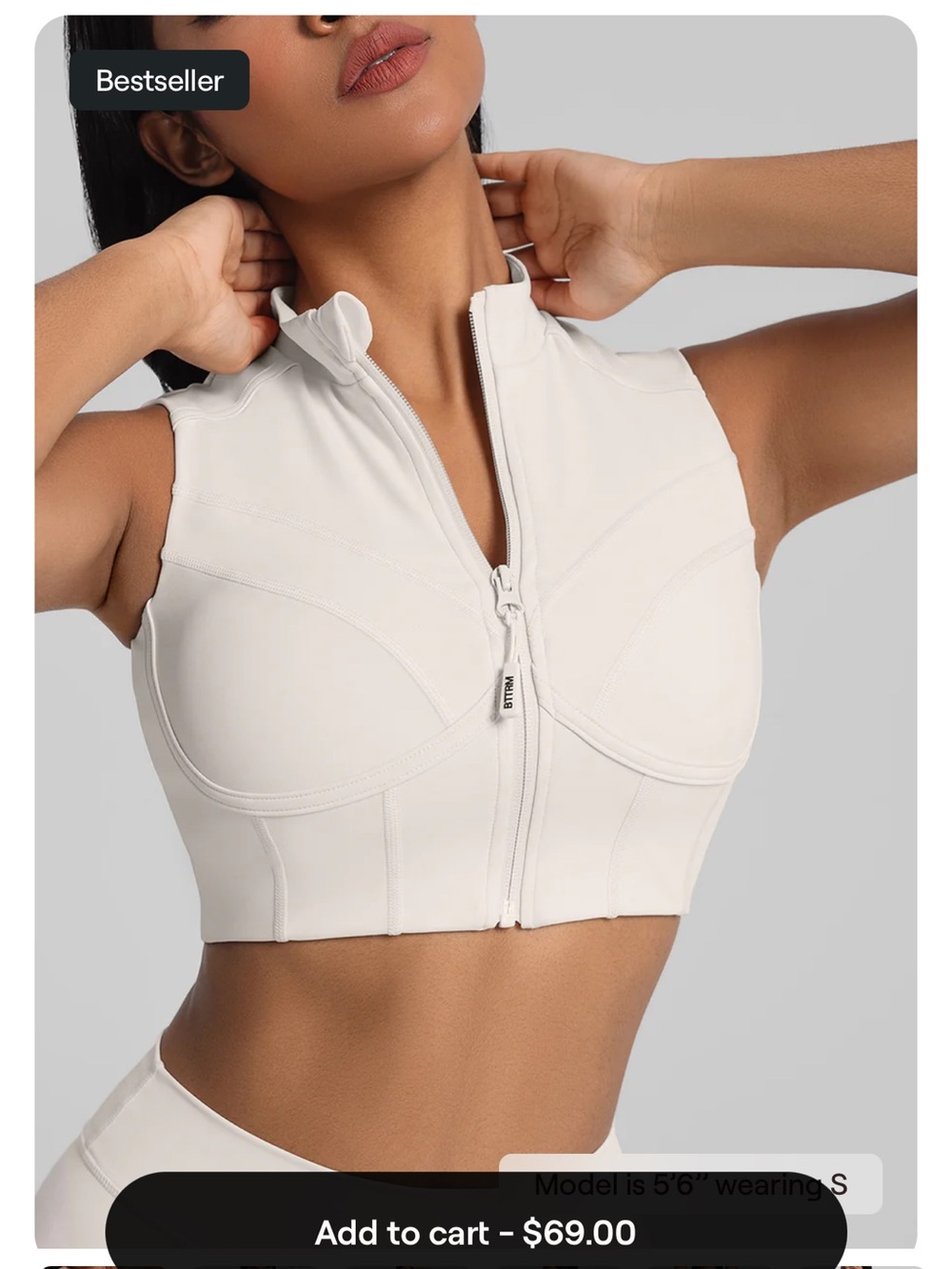 Ivory High-Neck Zip-Up Top from BetterMe